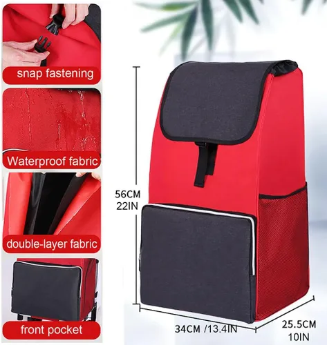 Vista 2 de Bolsa de repuesto para carrito de comestibles/carrito de compras - Bolsa de tela Oxford Trolley Waterproof Spare Bag with Side Pockets and Front