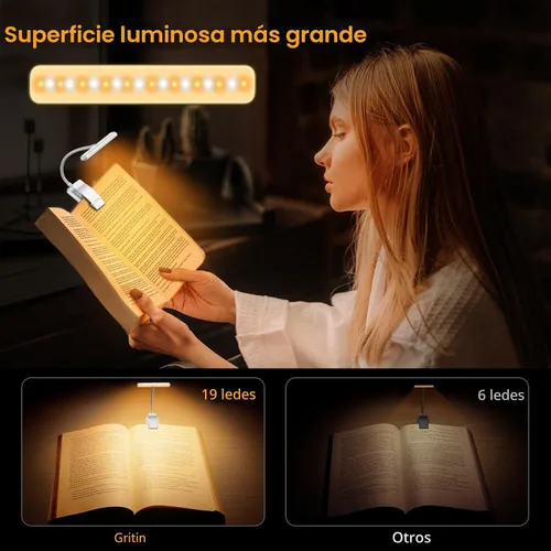 Vista 5 de Gritin Luz de libro recargable de 19 LED para leer en la cama Blanco