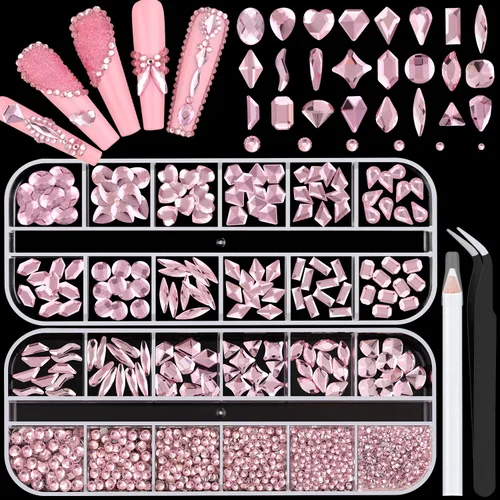Vista 15 de Kit de pedrería para uñas BELLEBOOST, 15ml de pegamento de gel con strass + gemas coloridas + cristales de vidrio flatback AB y gemas transparentes