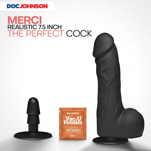 Vista 2 de Doc Johnson Merci - El consolador perfecto de 7.5 pulgadas con ventosa extraíble Vac-U-Lock - ULTRASKYN - solo para adultos, color negro