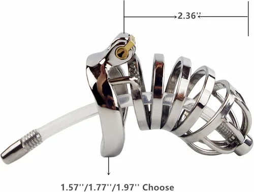 Vista 2 de Dispositivo de castidad masculina de acero inoxidable para polla grande con catéter de sonidos uretrales de silicona, juguete sexual para adultos