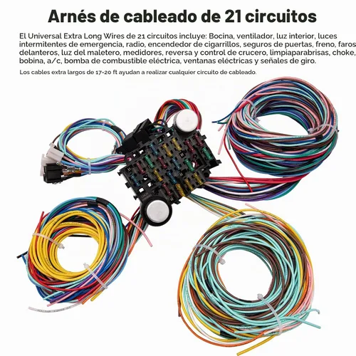 Vista 7 de Kit de arnés de cableado de 21 circuitos, cables universales extralargos para Ford, Chevy, Chrysler, Mopar Hotrods y Ratrods
