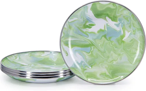 Vista 13 de Golden Rabbit Enamelware - Platos para aperitivos, 6 pulgadas, remolino negro, juego de 4 Juego de 4 platos, 6 pulgadas