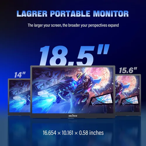 Vista 2 de InnoView Monitor portátil 2K para laptop de 18.5 pulgadas, 2560 x 1440p, QHD 120Hz, 100% sRGB, USB-C, HDMI, estándar, HDMI, segunda pantalla