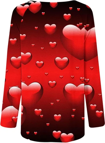 Vista 5 de Camisas con estampado de corazón para mujer, estilo casual, manga larga, para el día de San Valentín