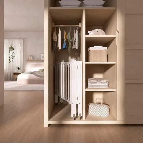 Vista 9 de Dream On Me Cuna lateral estacionaria plegable 3 en 1 en blanco, certificado Greenguard Gold, mini cuna