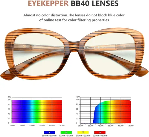 Vista 6 de Eyekepper Lentes de computadora para mujer, de gran tamaño, bloqueo de luz azul, rayas marrones +3.00