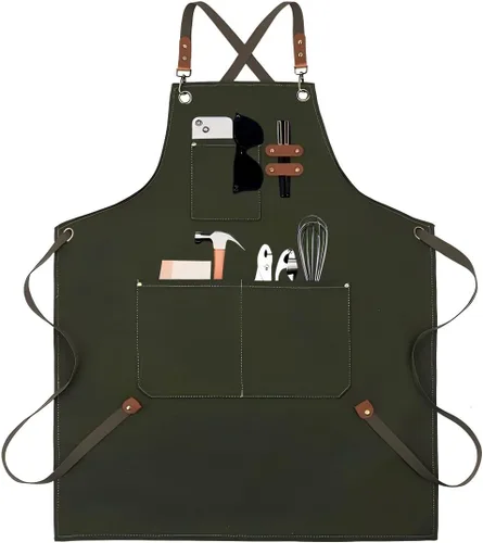 Vista 7 de EUDOLAH Delantales de chef para mujeres y hombres con bolsillos grandes, delantales de cocina, de lona, con espalda cruzada, repelente al agua