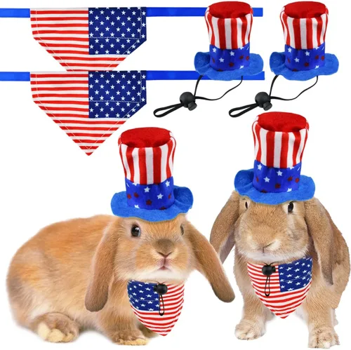 Vista 7 de 4 piezas de disfraz para el Día de la Independencia de las mascotas, sombrero de conejillo de indias para el 4 de julio, bandana triangular