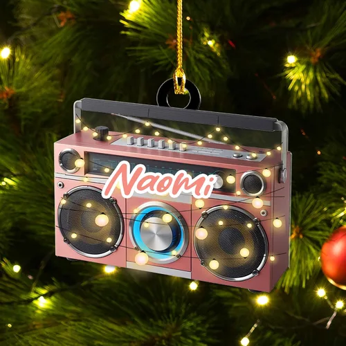 Vista 2 de Adorno de radio personalizado 2025, adorno de radio retro personalizado, cinta de cassette, adornos retro, adornos de radio de Navidad, adornos