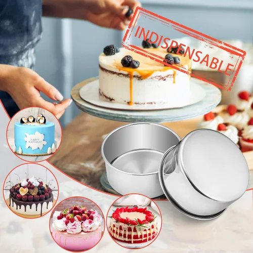 Vista 6 de E-far - Moldes redondos para tartas de 6 x 3 pulgadas, moldes para hornear tartas de acero inoxidable profundo para cumpleaños, boda, fiesta
