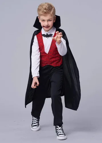 Vista 6 de IKALI Disfraz de vampiro para niños y niñas, Drácula de Halloween con capa