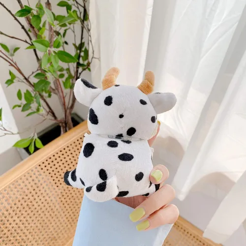 Vista 4 de Bonita funda de felpa suave de piel de vaca Moo de peluche con clip Keychian