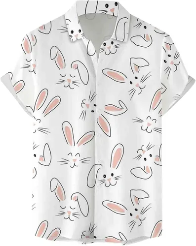 Vista 2 de Camisas de Pascua para hombre, divertidas camisas hawaianas con botones estampados de huevos de Pascua, conejito de zanahoria, sudaderas casuales