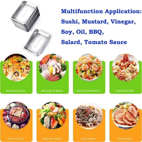 Vista 8 de QJFCare 100 platos rectangulares desechables para salsa, mini platos de postre para inmersión, plato de sopa para salsa de soja, platos de Plateado