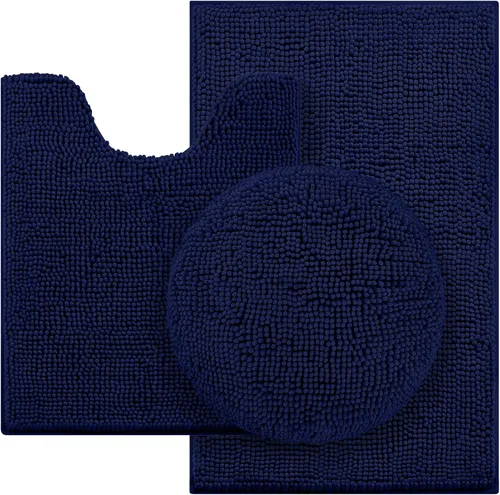 Vista 12 de HOMEIDEAS Juego de alfombras de baño negras de 3 piezas, alfombras y tapetes de felpilla de mantequilla, peludos, absorbentes, antideslizantes
