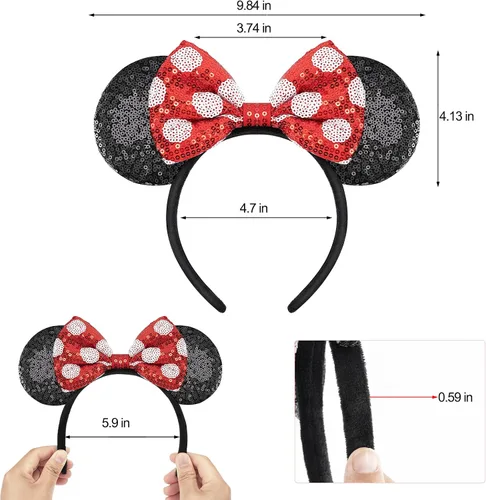 Vista 2 de 2 diademas de orejas de ratón con lentejuelas brillantes para adultos, mujeres y niñas, fiesta de cumpleaños de Navidad