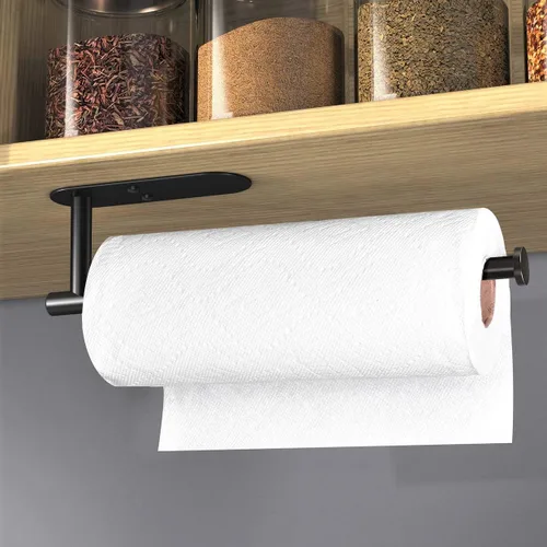 Vista 4 de VAEHOLD Soporte adhesivo para toallas de papel, rollo negro que se adhiere a la pared, acero inoxidable SUS304