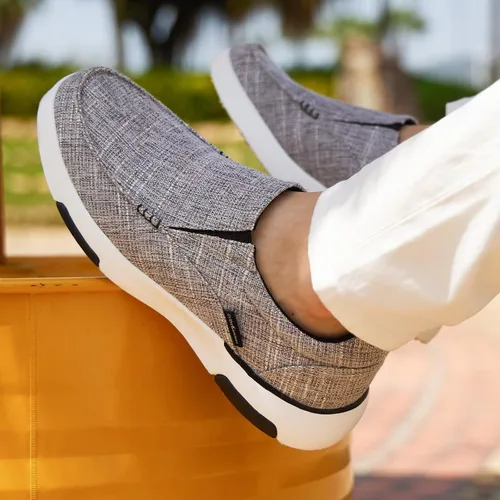Vista 2 de OrthoComfoot Zapatos ortopédicos cómodos sin cordones para hombre con soporte de arco, mocasines ortopédicos para fascitis plantar, zapatos de lona