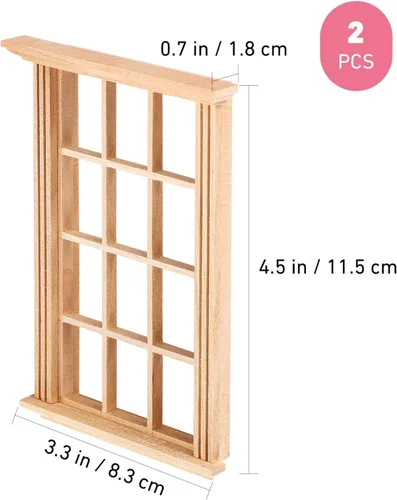 Vista 4 de Healeved Marcos de ventana de casa de muñecas, 2 unidades, marco de ventana en miniatura, modelo a escala 1/12, mini muebles para casa de muñecas