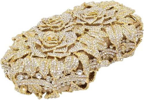 Vista 4 de Boutique De FGG Bolsas de noche de cristal de flores deslumbrantes para mujer formal boda fiesta cóctel bolso de mano