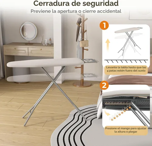 Vista 8 de Yaheetech Tabla de planchar plegable, tabla de planchar resistente con 9 alturas ajustables, cubierta de 4 capas y reposaplancha de seguridad, tabla