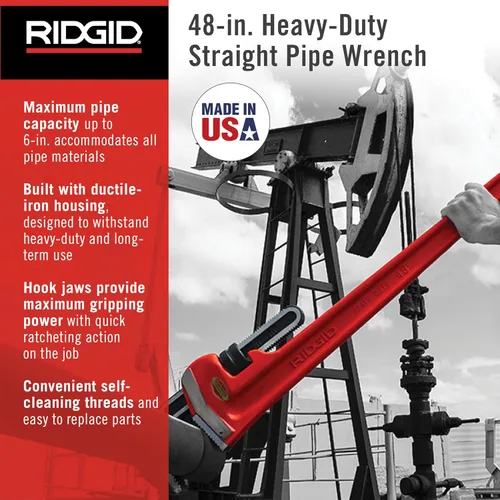 Vista 3 de RIDGID 31040 Model 48 Heavy-Duty Straight Pipe Wrench, 48-inch Plumbing Wrench