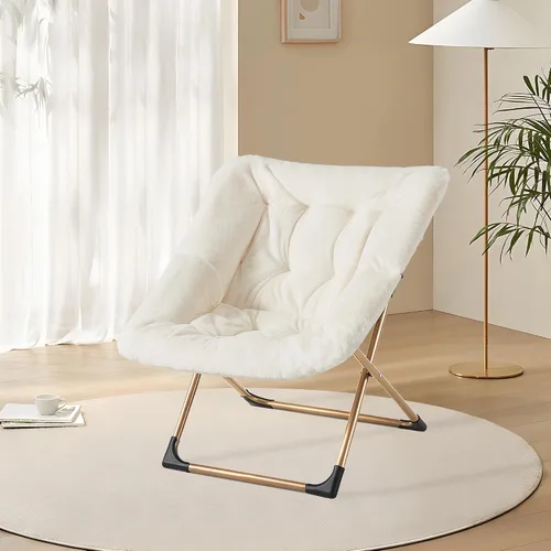 Vista 8 de Youtanic Comfy - Silla tipo platillo de gran tamaño, silla de lectura de piel sintética suave para adultos, marco de metal XL estable y almohadilla