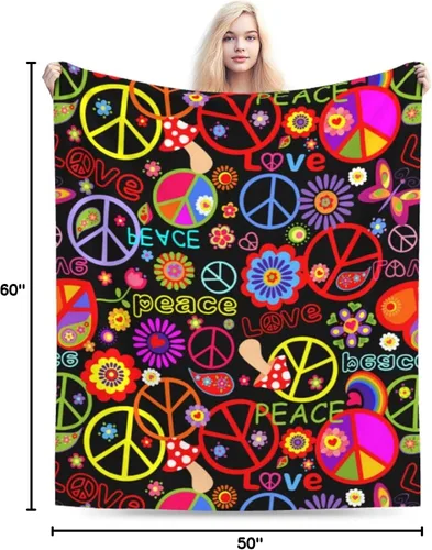 Vista 10 de Divertida y colorida manta hippie de paz y amor, mantas suaves de franela manta para cama acogedora y ligera de felpa regalos para mujeres, hombres