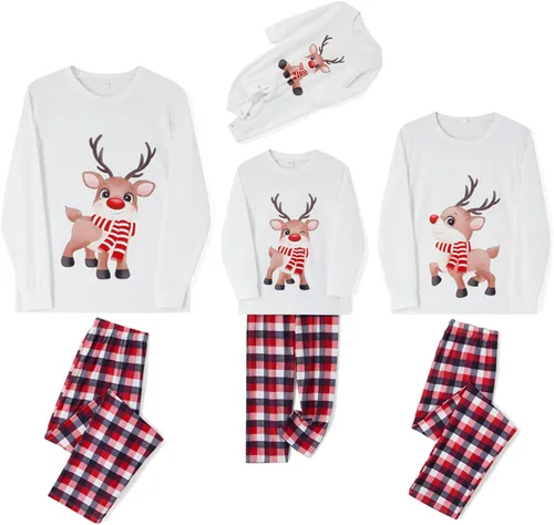Vista 3 de OAKFashion Pijamas familiares de Navidad, pijamas de Navidad a juego para la familia, pijamas de Navidad con alce