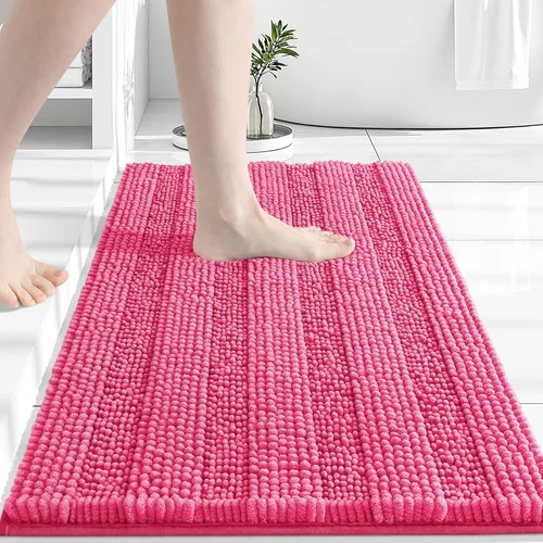 Vista 226 de Grandaily Alfombras de baño de felpilla a rayas de 24 x 16 pulgadas, extra gruesas y suaves, absorbentes, parte trasera de goma, alfombra de ducha