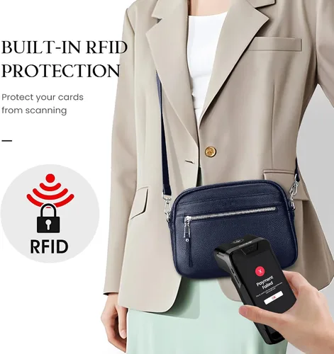 Vista 5 de befen Bolsos cruzados de cuero genuino para mujeres, carteras con billetera RFID incorporada para mujeres, bolso de hombro para cámara, carteras
