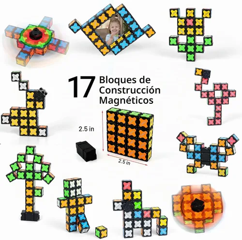Vista 4 de TOSY Spinner Fidget Magnético que Brilla - 16 Bloques, Juguete 3 en 1: Spinner Fidget Transformable, Cubo Infinito/Rompecabezas, Brillante, Rellenos