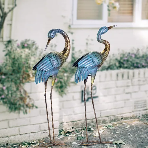 Vista 10 de Natelf Estatuas de grúa para decoración de jardín, esculturas de garza azul, esculturas de césped de pájaros grandes de metal y estatua