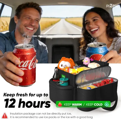 Vista 4 de Plzpik Organizador grande para asiento de automóvil con bolsa enfriadora extraíble para el asiento delantero o trasero para niños y adultos.