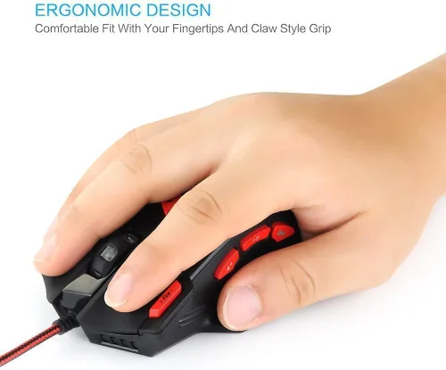 Vista 5 de Zelotes T90 Professional 9200 DPI - Ratón para juegos con cable USB de alta precisión, 8 botones, con 7 tipos de modos de luz LED de respiración