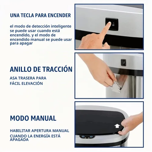 Vista 6 de Bote de basura automático de 13 galones, cubo de basura de cocina con tapa, estilo moderno, sin tacto, de alta capacidad, de acero inoxidable