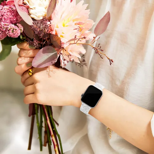 Vista 6 de Paquete de 3 correas con grabado floral compatibles con Apple Watch Band para mujeres de 1.496 pulgadas, 1.575 pulgadas, 1.614 pulgadas, 1.654