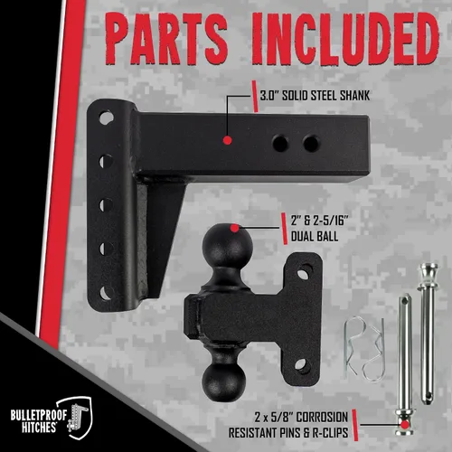 Vista 2 de BulletProof Hitches - Enganche de remolque ajustable resistente de 3.0 pulgadas (clasificación de 22,000 libras) - Enganche de remolque