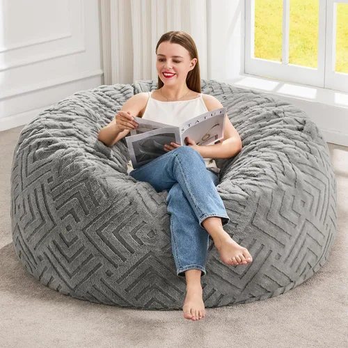 Vista 16 de Hobestluk Sillas Puf para Adultos, Silla Puf con Relleno, Sillas Puf Grandes con Funda Esponjosa en Relieve, Sillas Puf Gigantes para Adultos
