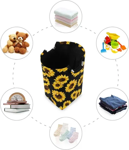 Vista 4 de senya Cesta de lavandería grande para compras, plegable, de tela, plegable, para ropa sucia, contenedor plegable para lavado (girasol negro)
