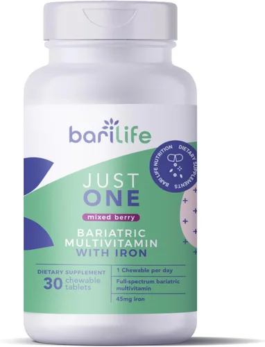 Vista 2 de Bari Life Solo un masticable: multivitamínico bariátrico una vez al día + hierro y citrato de calcio BariBurst masticables suaves para bypass