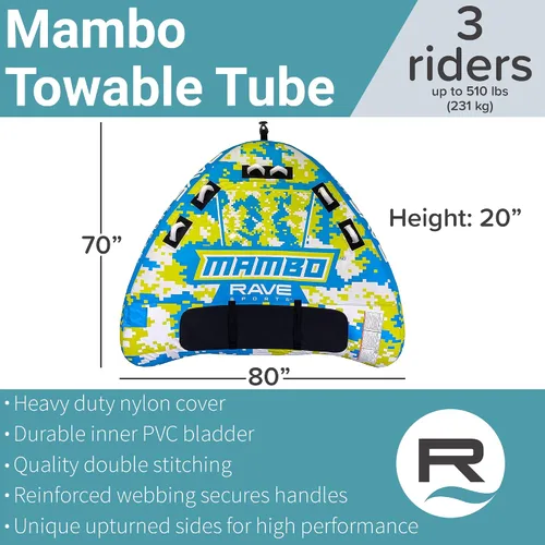 Vista 5 de RAVE Sports Mambo Boat Tubo remolcable - Tubo inflable para 1-3 jinetes