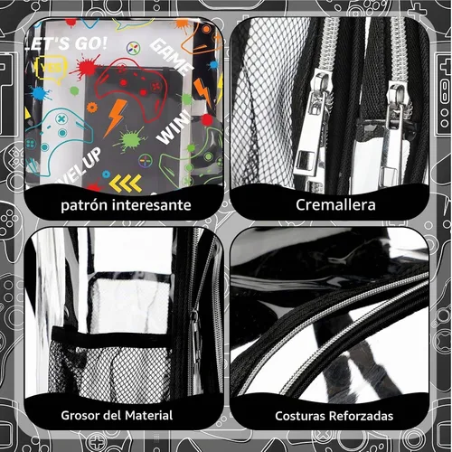 Vista 4 de Kacctyen Juego de mochila transparente resistente de 3 piezas, color negro