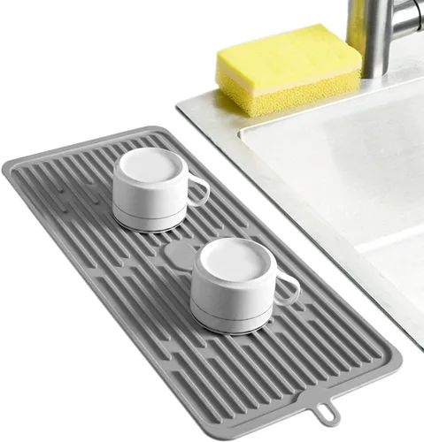 Vista 12 de Tapete pequeño para secar platos, tapetes de silicona para encimera de cocina, 11.5 x 9.1 pulgadas, para estante sobre el fregadero, ollas