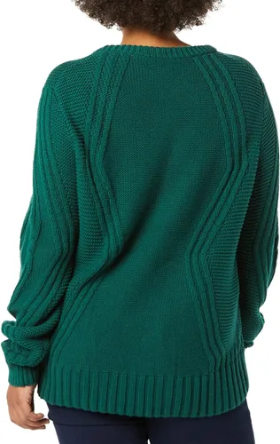 Vista 4 de Tienda Essentials Suéter trenzado 100% algodón con cuello redondo para mujer
