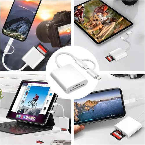 Vista 7 de Lector de tarjetas SD para iPhone, iPad Mac, USB C y Lightning Dual Connector Adaptador de cámara digital para iPhone, adaptador de tarjeta SD