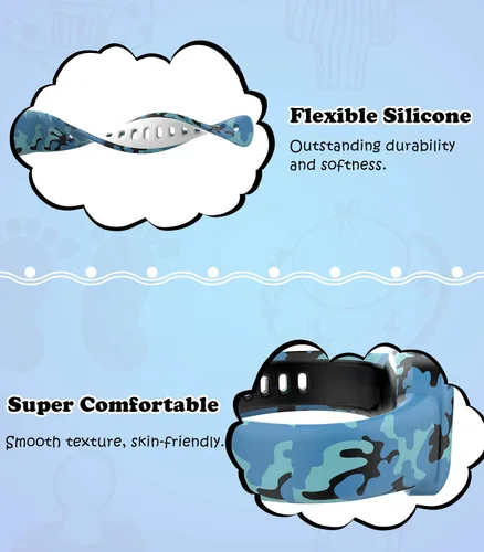 Vista 3 de MoKo Paquete de 2 bandas estampadas compatibles con Garmin Vivofit JR 3 Camuflaje azul y mosaico