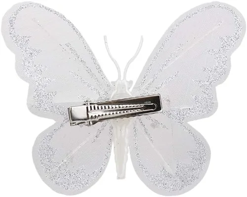 Vista 6 de Firlar Adorno de mariposa con purpurina de Navidad, 24 piezas de clip de mariposa para árbol de Navidad, coronas, fiestas, decoración de boda