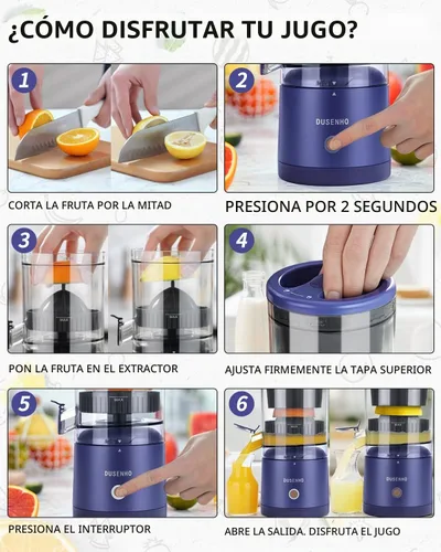 Vista 4 de Exprimidor de cítricos recargables - Exprimidor portátil con USB y cepillo de limpieza para naranja, limón, pomelo Púrpura
